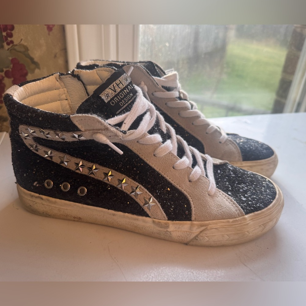 Vintage Havana Black and White Glitter High-Top Sneakers